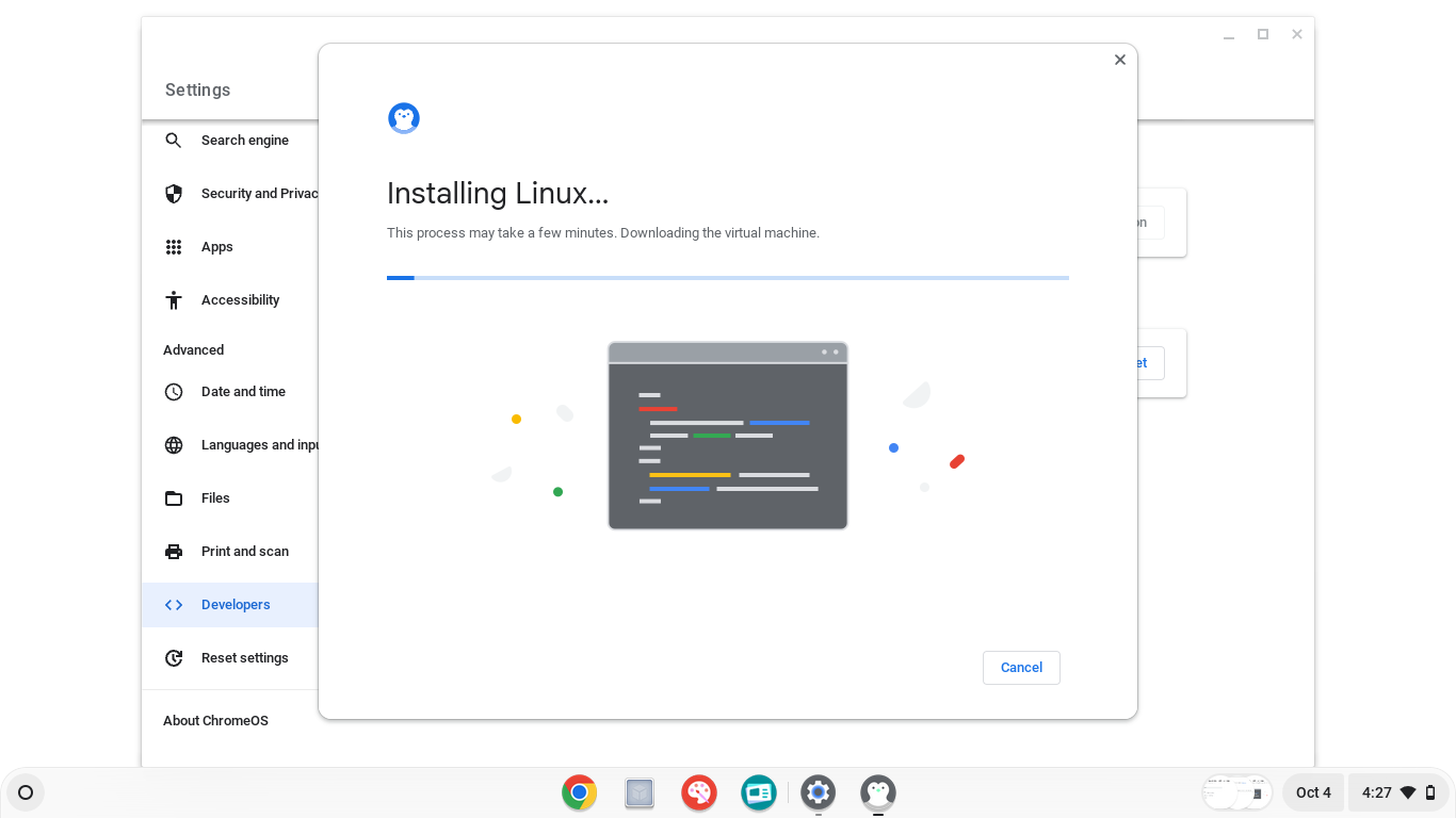 Screenshot of Chromebook settings
