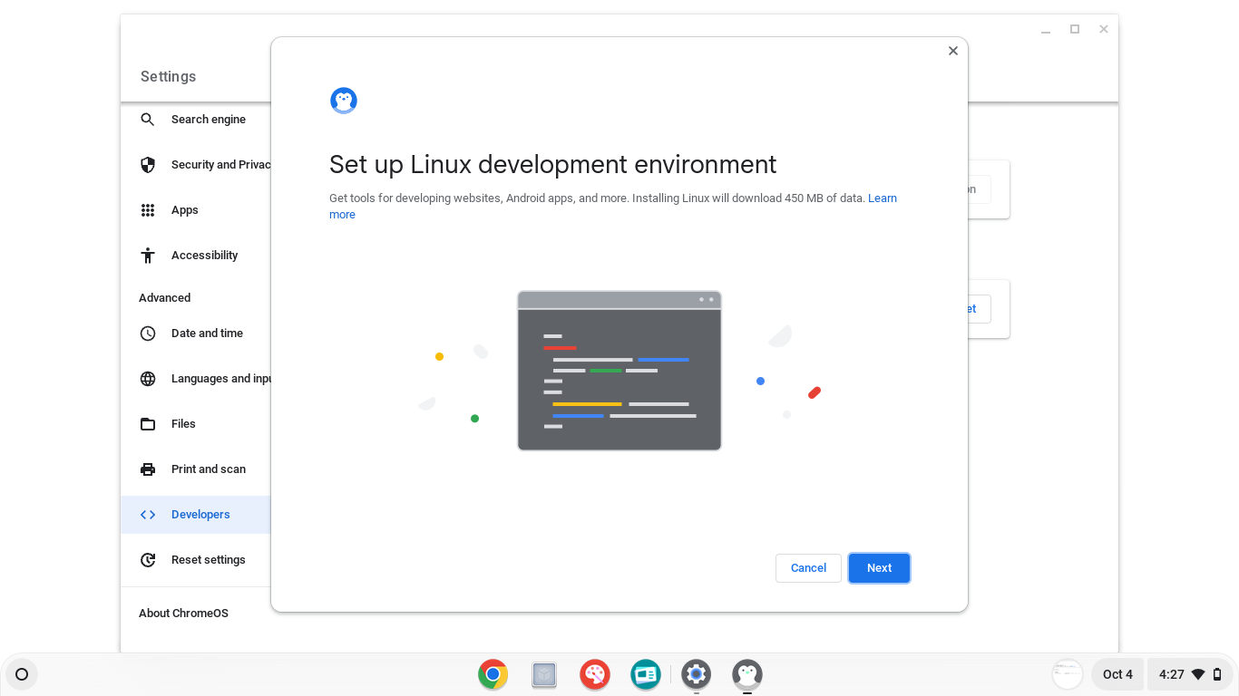 Screenshot of Chromebook settings