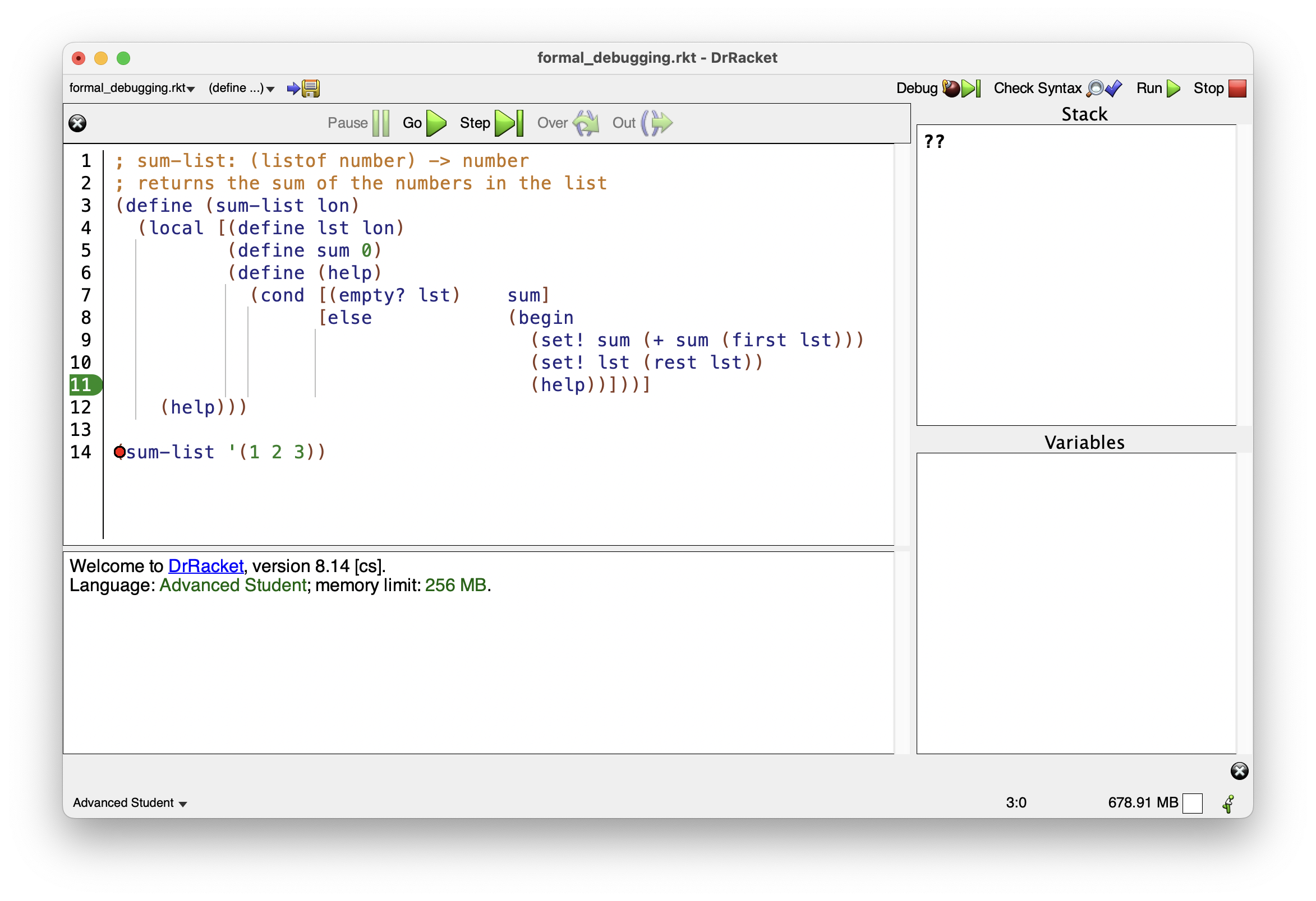 Debugger Initial Screen