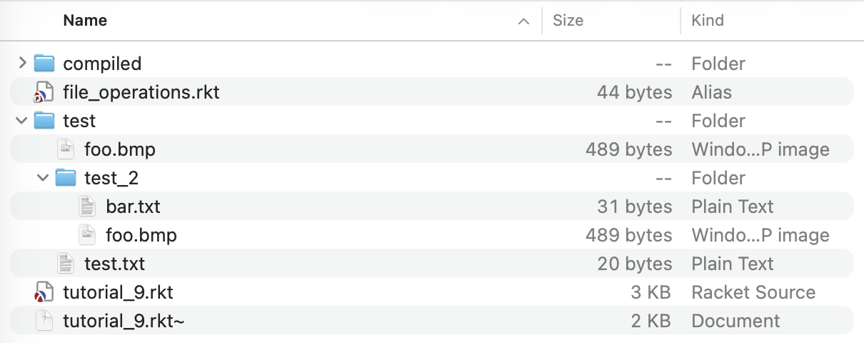 Screenshot of provided test directories